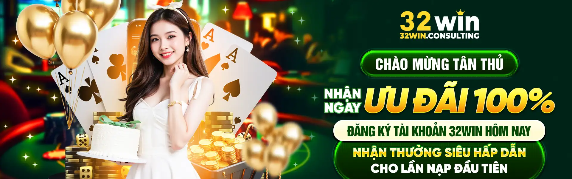 Chào Mừng Tân Thủ – Nhận Ngay Ưu Đãi 100% Đăng ký tài khoản 32WIN hôm nay – nhận thưởng siêu hấp dẫn cho lần nạp đầu tiên.